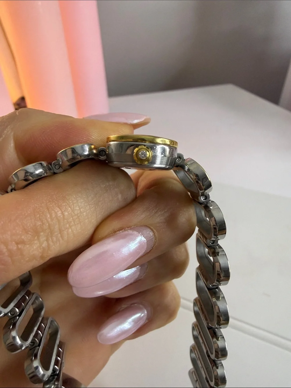 Fendi Two-Tone Gold and Silver Oval Dial Bracelet Watch